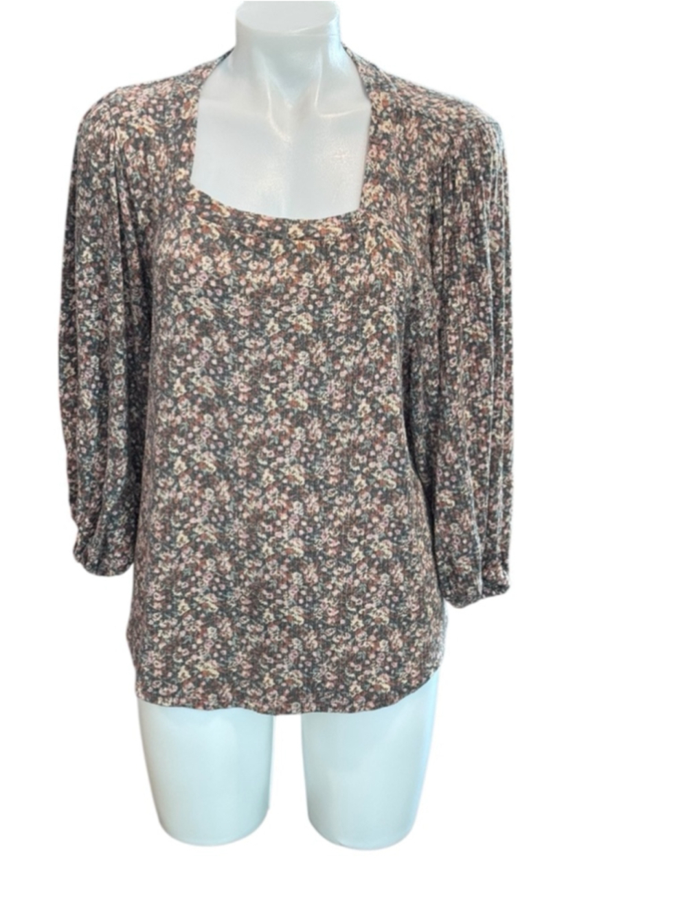 Women's Lauren Conrad Floral Square Neck Top L Brown Pink